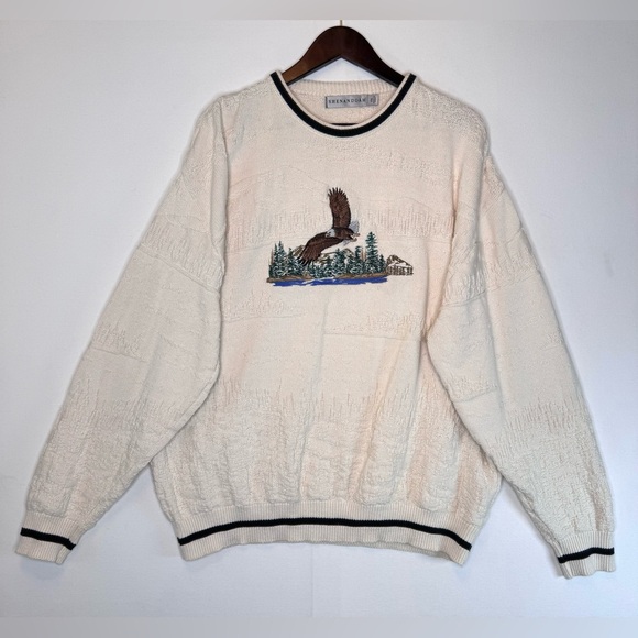 Shenandoah Other - VTG Shenandoah Sweater Cream embroidered Bald Eagle Mountains chunky-knit Sz XXL